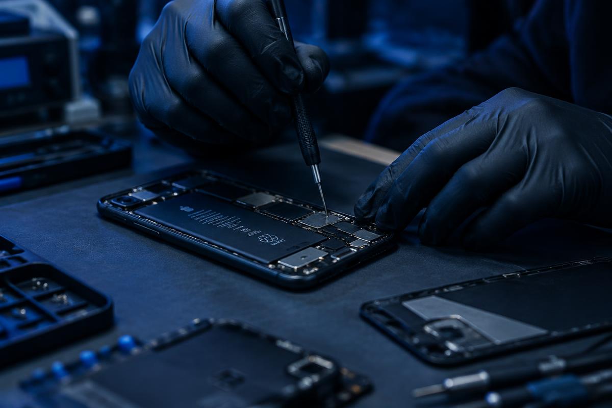 Réparation d'un smartphone dans notre atelier